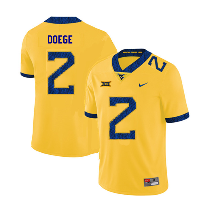 NCAA Men's Jarret Doege West Virginia Mountaineers Yellow #2 Nike Stitched Football College 2019 Authentic Jersey DK23K28FY